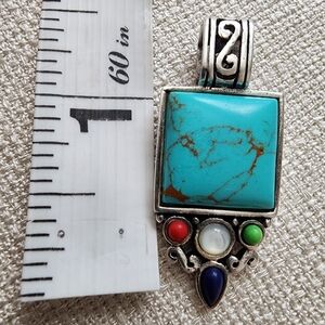 Turquoise and Multicolor Pendant. 925 Silver.